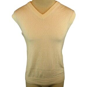 Mens Pro Tour Cream Windowpane Knit Cotton V-Neck Sweater Vest sz L